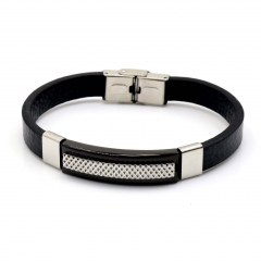 Stainless steel jewelry leather bracelet for men