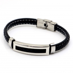 Stainless steel jewelry leather bracelet for men