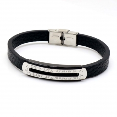 Stainless steel jewelry leather bracelet for men