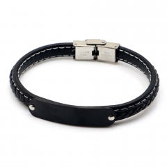 Stainless steel jewelry leather bracelet for men