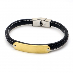 Stainless steel jewelry leather bracelet for men
