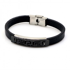 Stainless steel jewelry leather bracelet for men