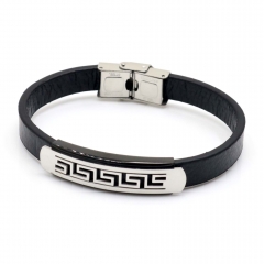 Stainless steel jewelry leather bracelet for men