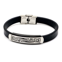 Stainless steel jewelry leather bracelet for men