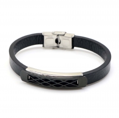 Stainless steel jewelry leather bracelet for men