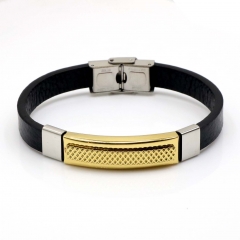Stainless steel jewelry leather bracelet for men