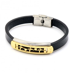 Stainless steel jewelry leather bracelet for men