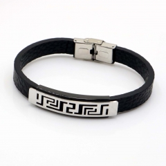 Stainless steel jewelry leather bracelet for men