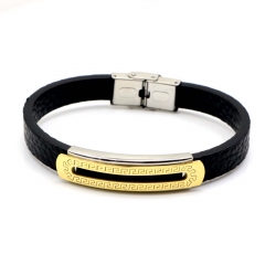 Stainless steel jewelry leather bracelet for men