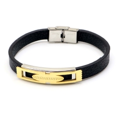 Stainless steel jewelry leather bracelet for men