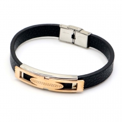 Stainless steel jewelry leather bracelet for men