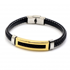 Stainless steel jewelry leather bracelet for men