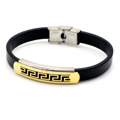 Stainless steel jewelry leather bracelet for men