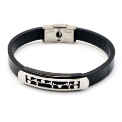 Stainless steel jewelry leather bracelet for men