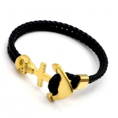 Stainless steel jewelry leather bracelet for men