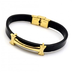Stainless steel jewelry leather bracelet for men