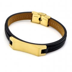 Stainless steel jewelry leather bracelet for men