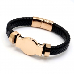 Stainless steel jewelry leather bracelet for men