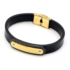 Stainless steel jewelry leather bracelet for men