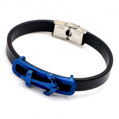 Stainless steel jewelry leather bracelet for men