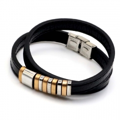 Stainless steel jewelry leather bracelet for men