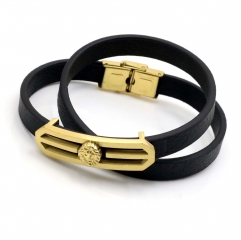 Stainless steel jewelry leather bracelet for men