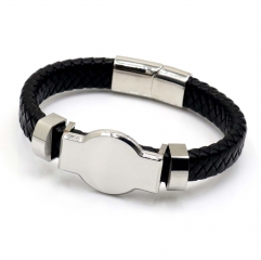 Stainless steel jewelry leather bracelet for men