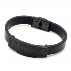 Stainless steel jewelry leather bracelet for men