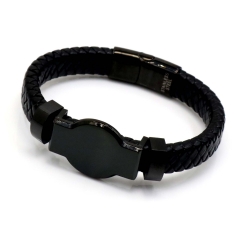 Stainless steel jewelry leather bracelet for men
