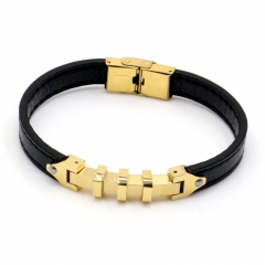 Stainless steel jewelry leather bracelet for men