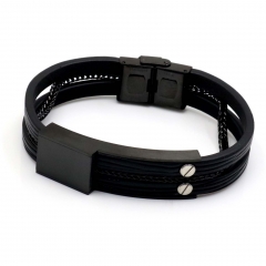 Stainless steel jewelry leather bracelet for men