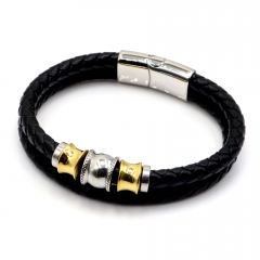 Stainless steel jewelry leather bracelet for men