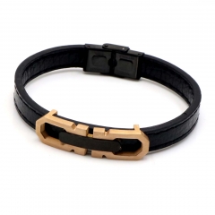 Stainless steel jewelry leather bracelet for men
