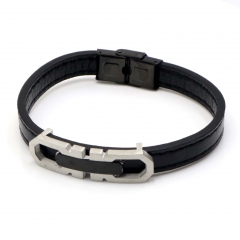 Stainless steel jewelry leather bracelet for men