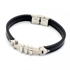 Stainless steel jewelry leather bracelet for men