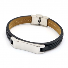 Stainless steel jewelry leather bracelet for men
