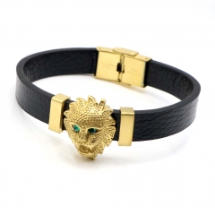 Stainless steel jewelry leather bracelet for men