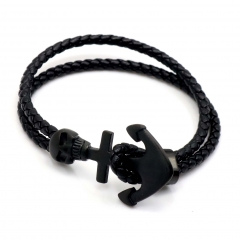 Stainless steel jewelry leather bracelet for men