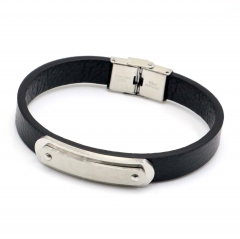 Stainless steel jewelry leather bracelet for men
