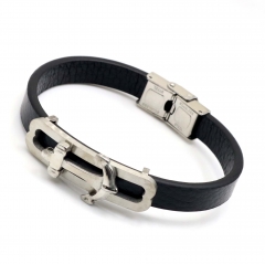 Stainless steel jewelry leather bracelet for men