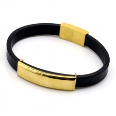 Stainless steel jewelry leather bracelet for men