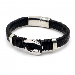 Stainless steel jewelry leather bracelet for men