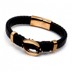 Stainless steel jewelry leather bracelet for men
