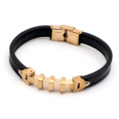 Stainless steel jewelry leather bracelet for men