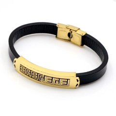 Stainless steel jewelry leather bracelet for men