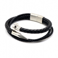 Stainless steel jewelry leather bracelet for men