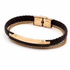 Stainless steel jewelry leather bracelet for men