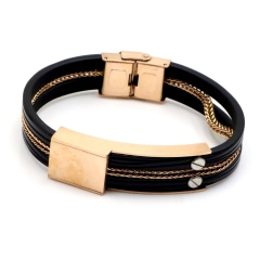 Stainless steel jewelry leather bracelet for men