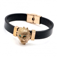 Stainless steel jewelry leather bracelet for men