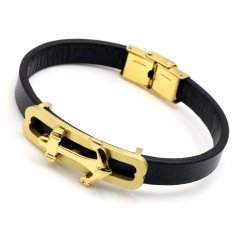 Stainless steel jewelry leather bracelet for men